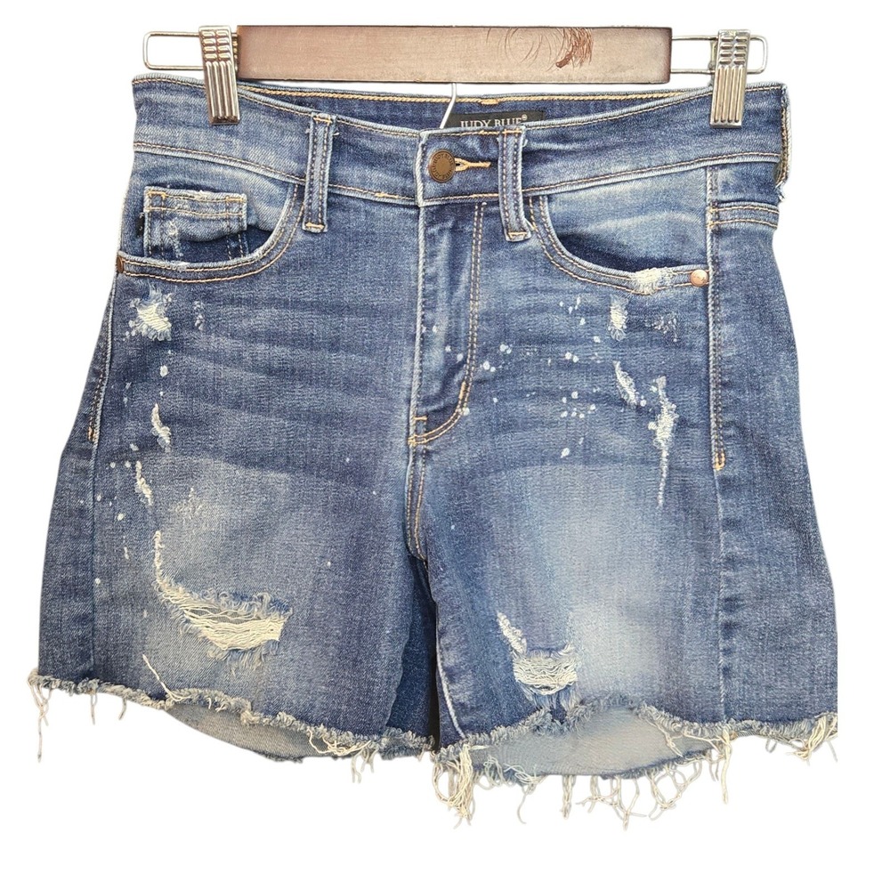Judy Blue Denim‎ Shorts Womens Size Small Distressed Frayed Hem Medium Wash